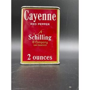Vintage Schilling Cayenne Red Pepper Tin 2oz Spice Can San Francisco Advertising